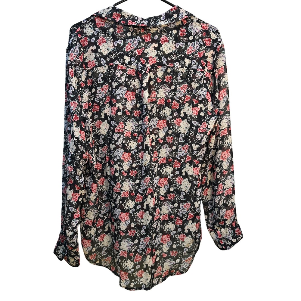 Equipment Femme Black Romantic Floral Whimsigoth 100% Silk Blouse Shirt Medium - Picture 2 of 8